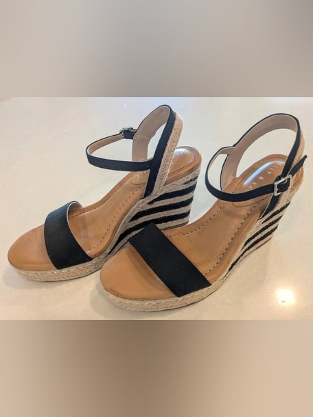 New Kelly & Katie Striped Espadrille Wedges